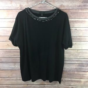 J. Crew Jeweled Roll-Sleeve T-Shirt Black Size Med